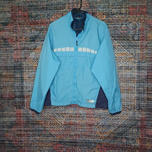 Vintage Nike mens blue gray reflective vented windbreaker run jacket S - Picture 1 of 7